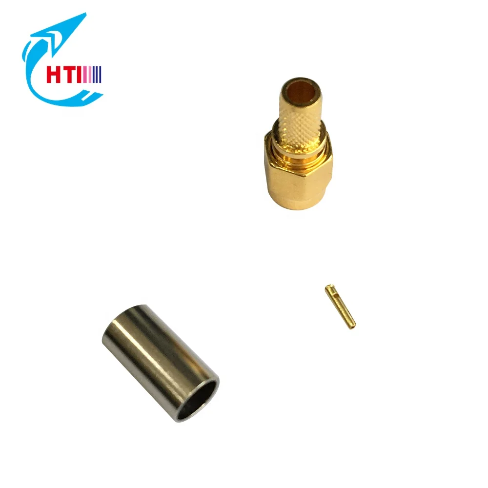 Ready stock Golden planted for RG58  RP SMA Male plug Crimp Type  RP Connector rp sma connector