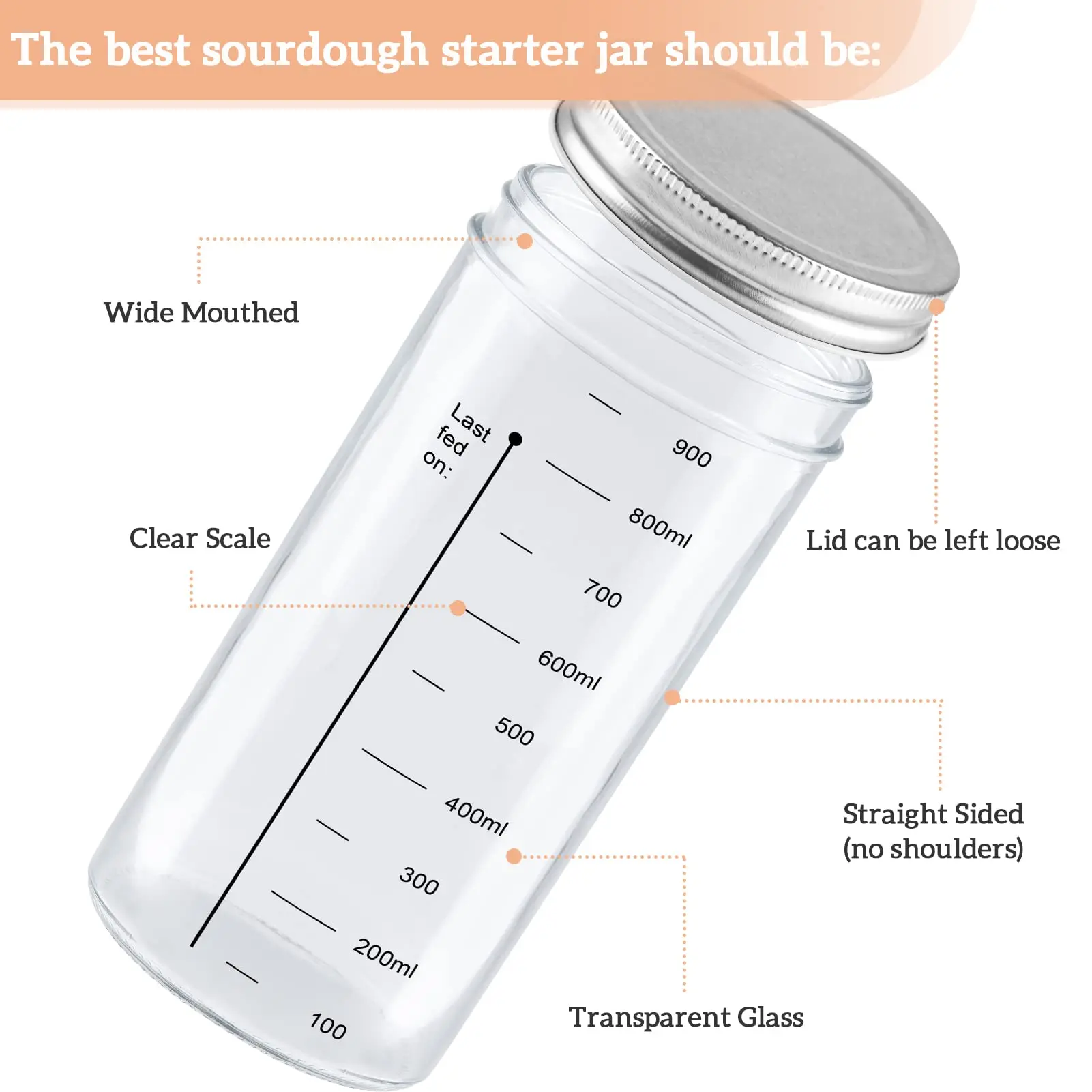 eco friendly products 2024 24 Oz Wide Mouth Sourdough Sourdough Starter Jar For Sourdough Bread Baking