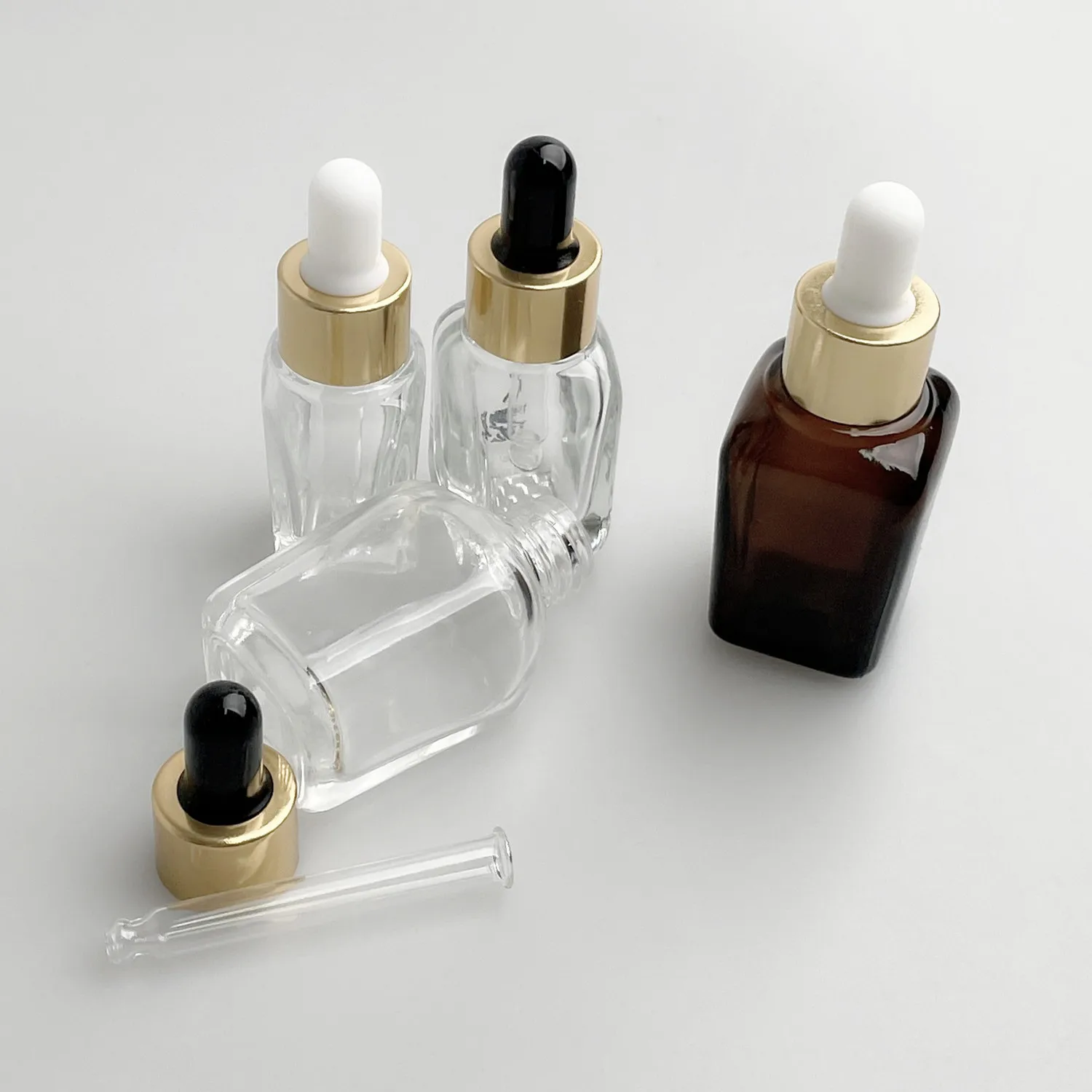 empty essential oil bottle 10ml 15ml 20ml 30ml square amber clear hair oil glass bottle with dropper