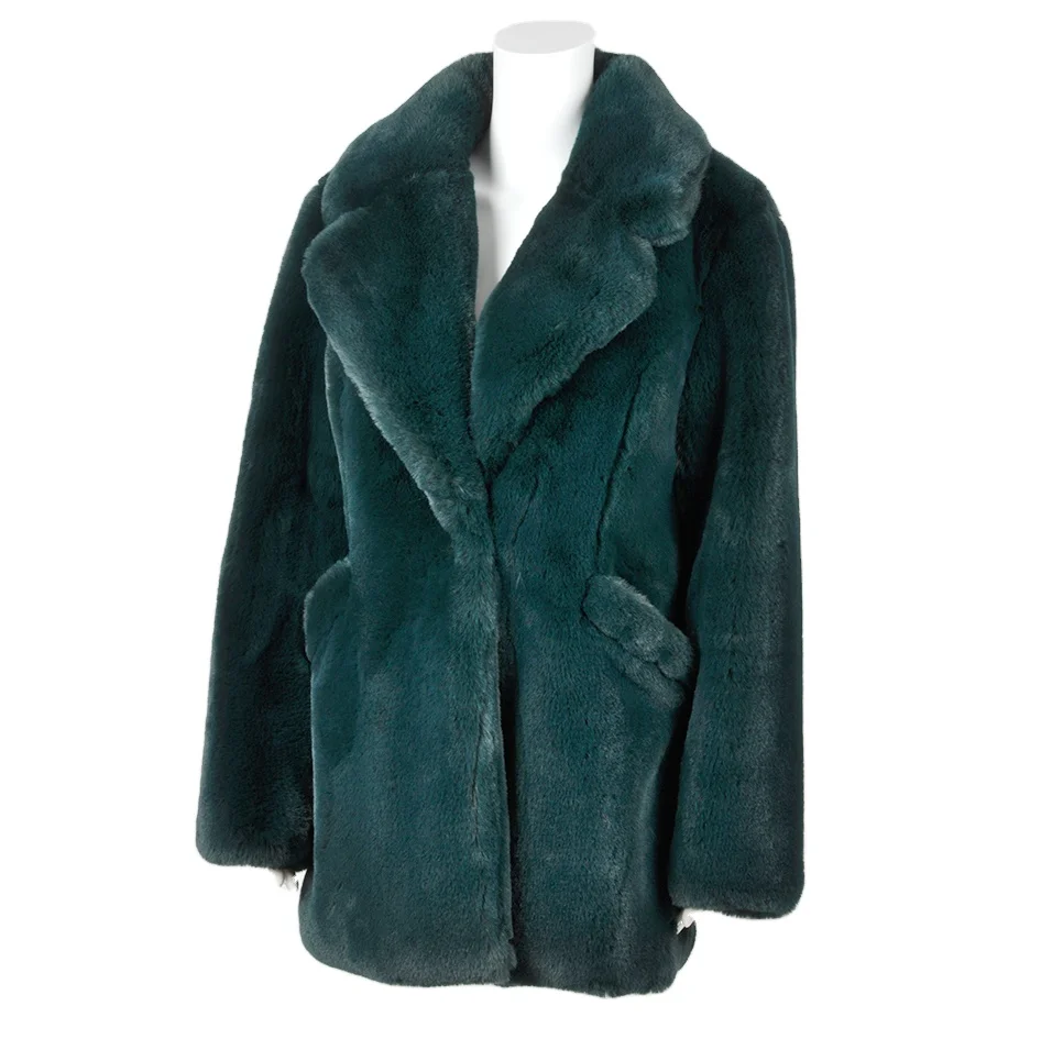 Ladies Luxury Thick Mid-length Coat Women Jacket Parka Turn-down Collar Rabbit Faux Fur Coat