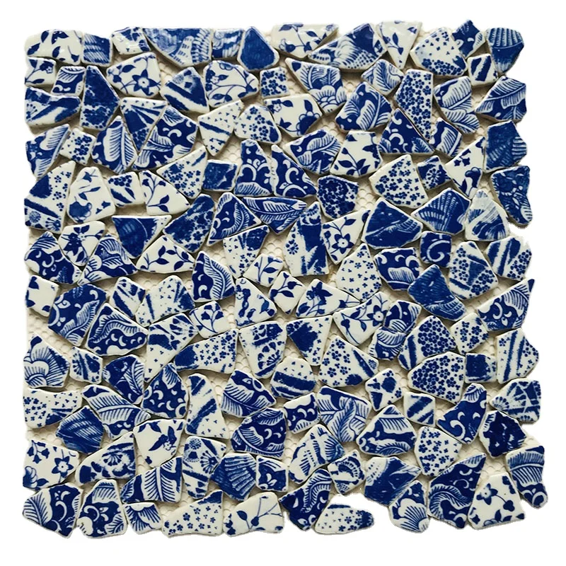 Антикварные сине-белые фарфоровые фрагменты проход земля Парк культуры вилла ресторан керамическая мозаичная