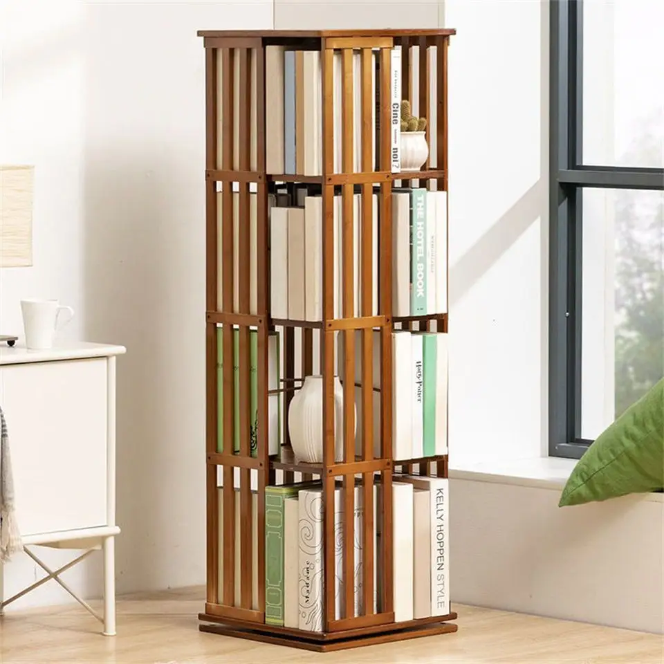 Bamboo Desk revolve Floor Standing 360 Degree Rotating Corner Desk Storage Organizer