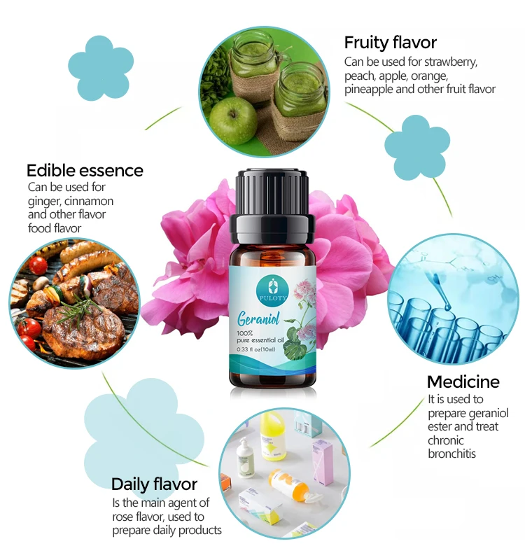 Wholesale bulk private label free sample pure natural organic geraniol oil 10 ml for flavor and fragrance