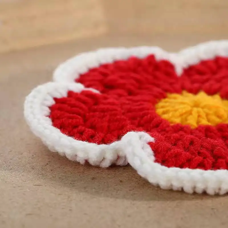 Handmade knitted woolen yarn crochet lace coaster cup mat