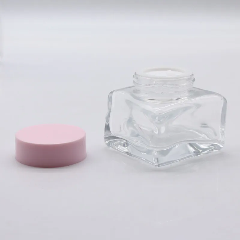 Matte Pink Lid 30ml 120ml 150ml Special Shape Square Glass Serum Pump Bottles 50 gram Skincare Cream Jars