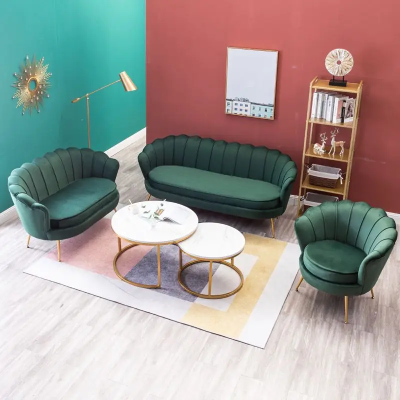 Nordic Modern Home Living Room Bedroom Velvet Fabric Sofa Light Luxury Iron Frame for Simple Home Furniture and Bed