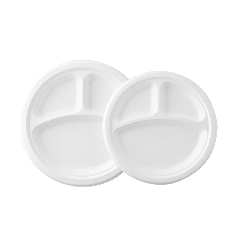 customized disposable tableware 100% biodegradable sugar cane 10 inch 3 compartment bagasse plate