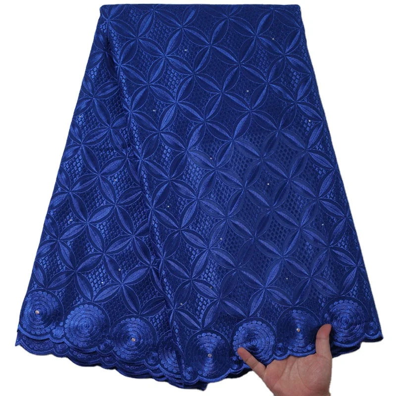 2202 New Arrival Blue Nigerian Swiss Voile Lace Fabric High Quality African 5 Yard Cotton Lace For Sale