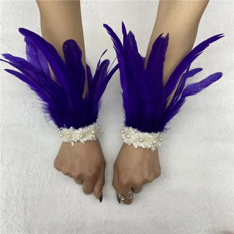 Feather Bracelet Pearl Lace Chicken Feather Bracelet Cuff Halloween Costume Accessories
