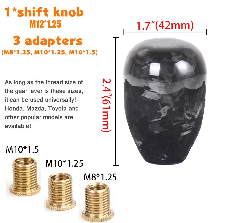 Universal Cylindrical Forged Carbon Fiber Shift Knob With M8 M10 M12 Adapter
