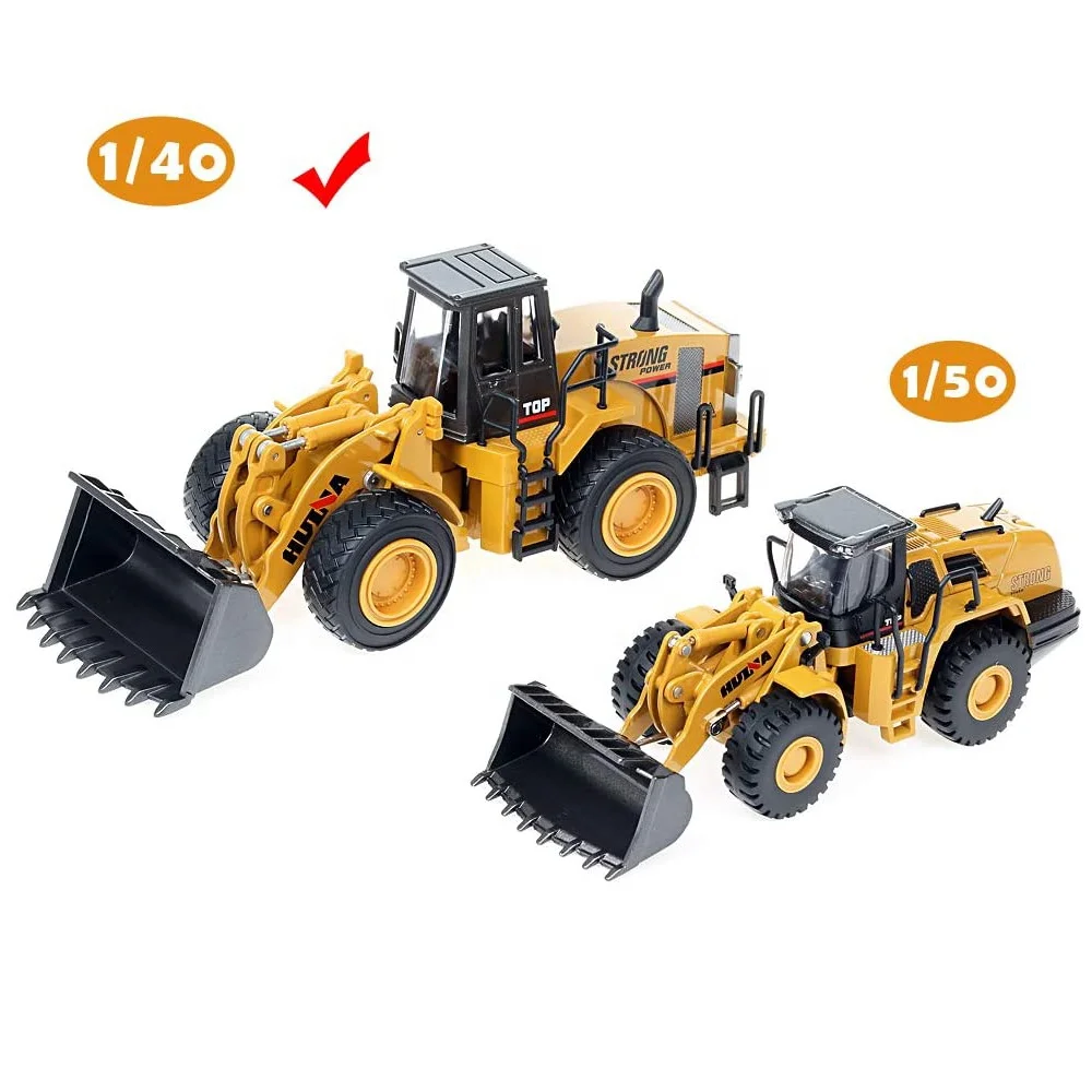 Huina 1913 1/40 Scale Diecast Four Wheel Loader Truck Toy Metal Construction Equipment Bulldozer Models For Kids