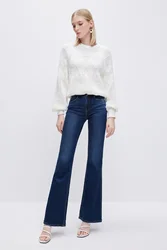 China Factory Wholesale Women Mid Rise Belt Loops vintage Light wash Straight Leg Jeans