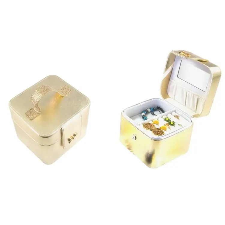 luxury gold pu leather cosmetic bag  pocket makeup cosmetics mini mirrors for purse  pu cosmetic bag make up organizer  luxury