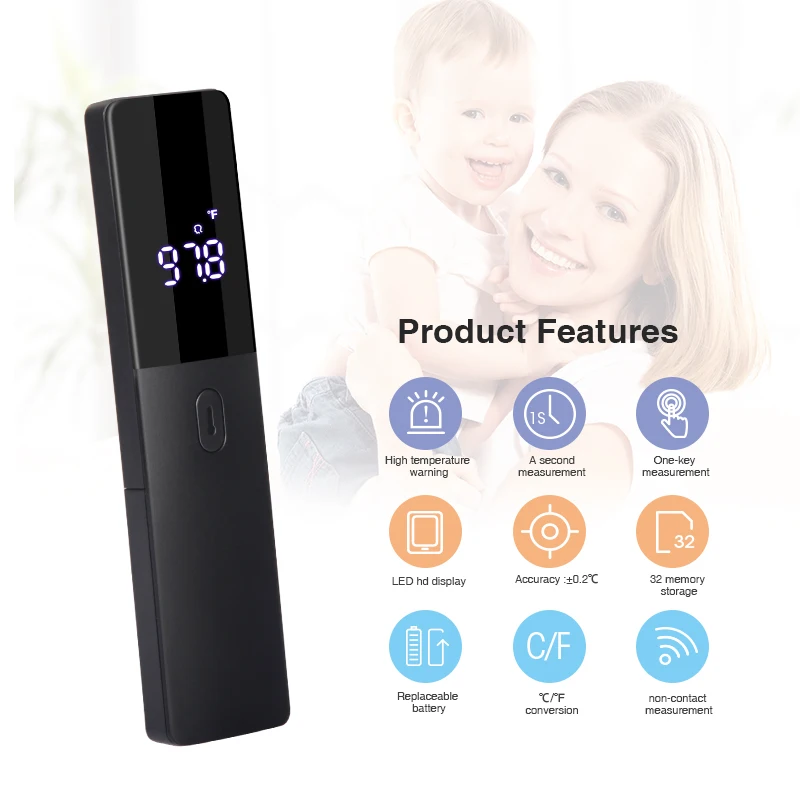Linear design black color non contact thermometer infrared for hospital using