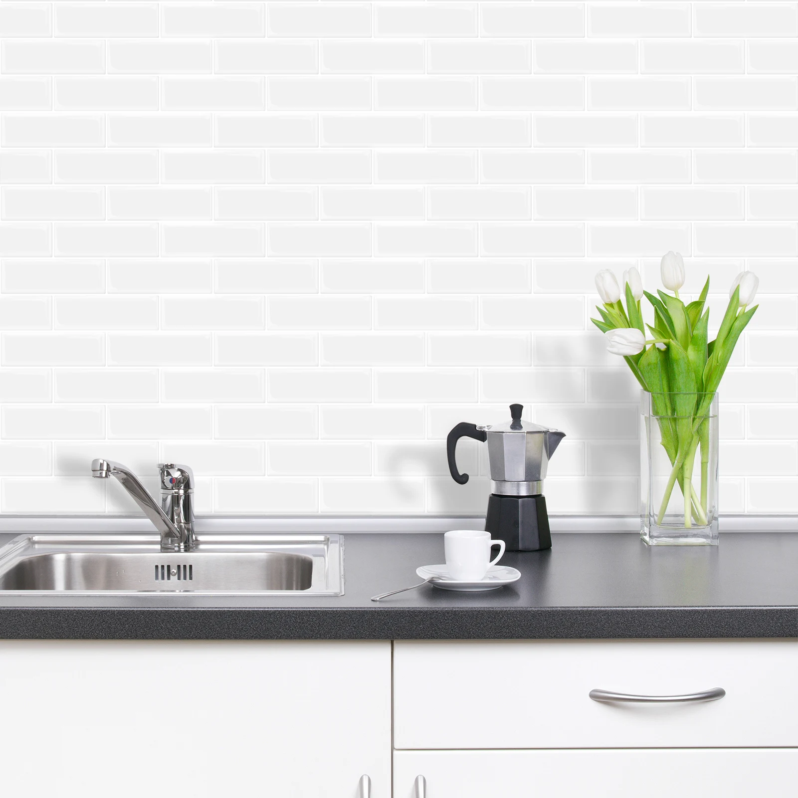 Self Adhesive Peel and Stick white Vinyl 3D Tile for Bathroom Kitchen Living Room Waterproof  Tile Stickers