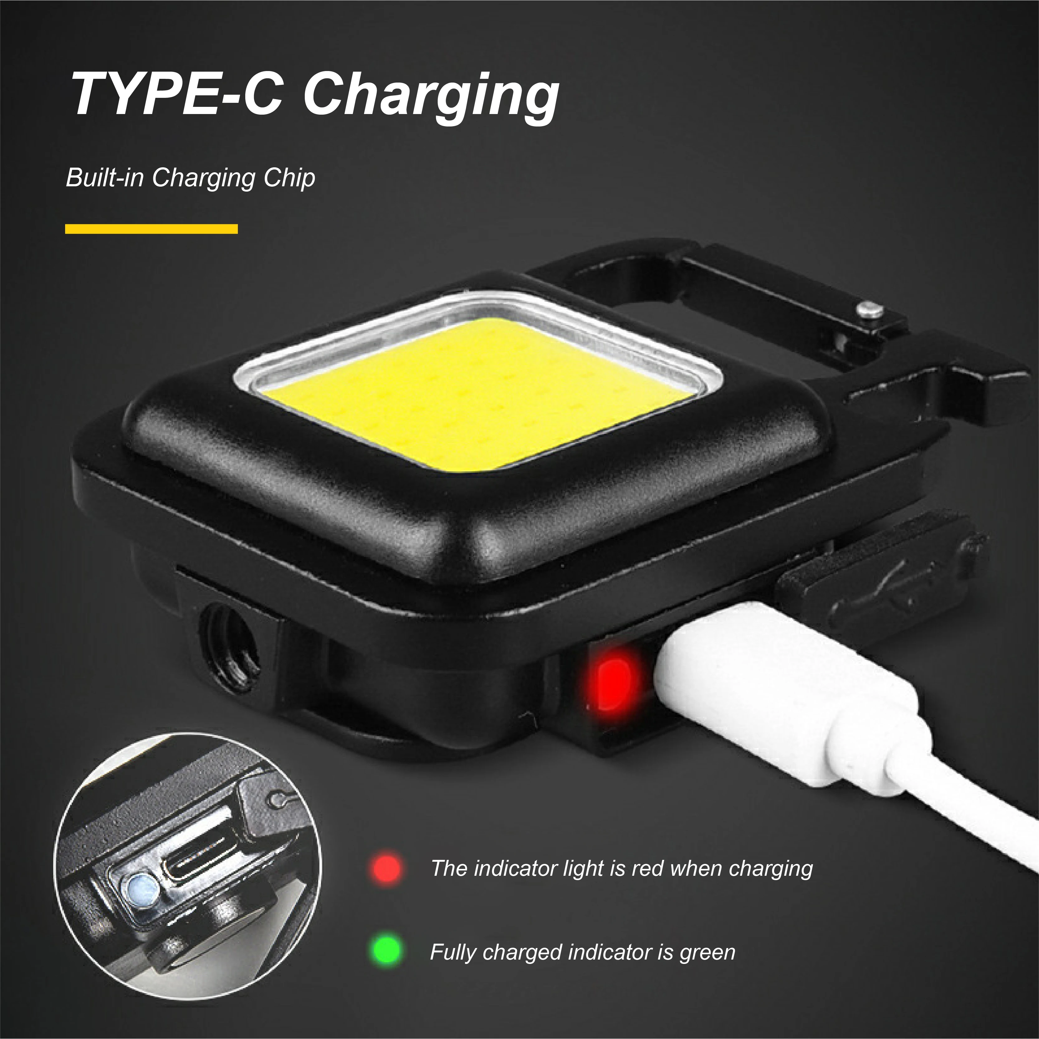 Multifunctional Outdoor Portable USB Chargeable COB Work Light Inspection Light Camping Mini Led Keychain Flashlight