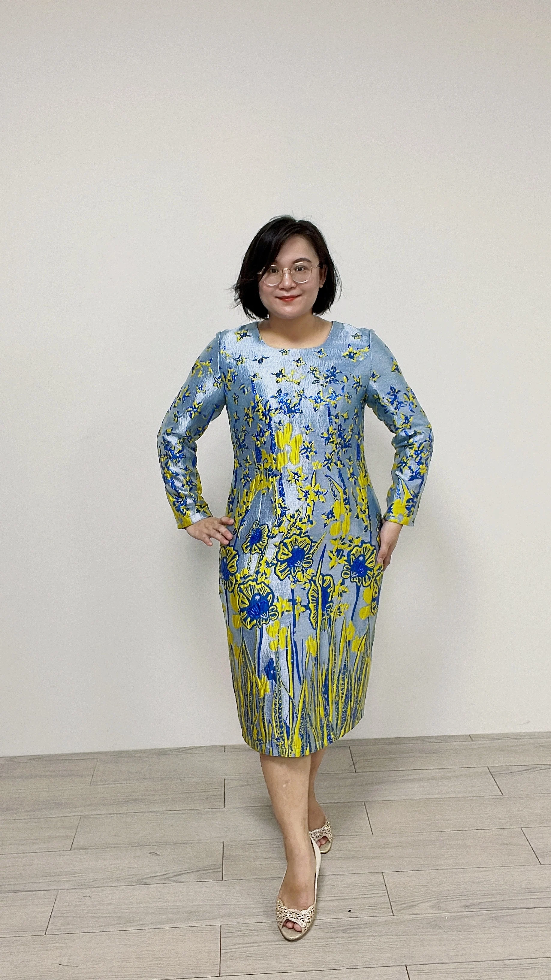 American High Quality Church Ladies Dress In Brocade With Elegant Flora Pattern