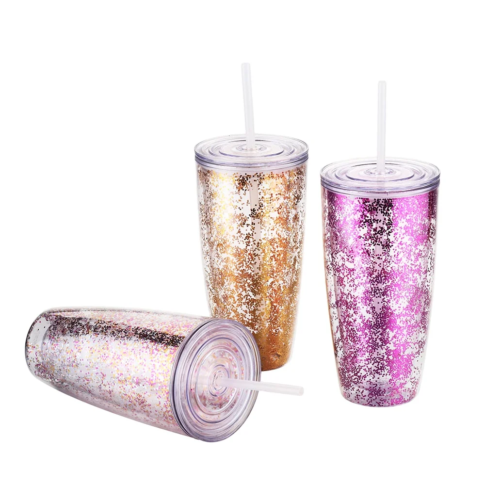 Manufacture Factory Custom Logo 24OZ Double Wall Clear Plastic Cup With Lid And Handle