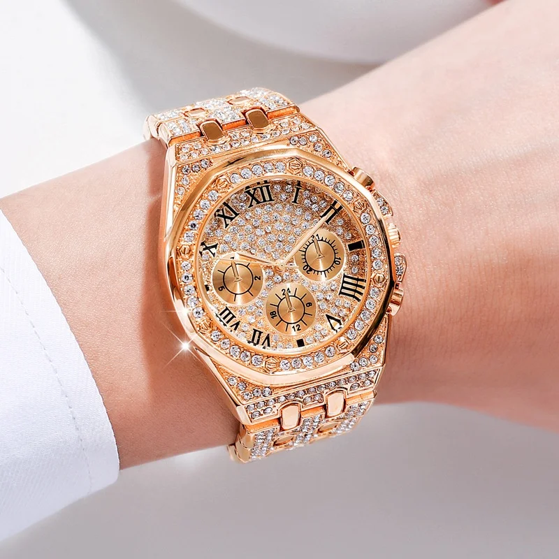  Высокого качества Трендовое в стиле «хип-хоп» Bling часы класса люкс на заказ кварцевые золотые с бриллиантами для мужчин Reloj De