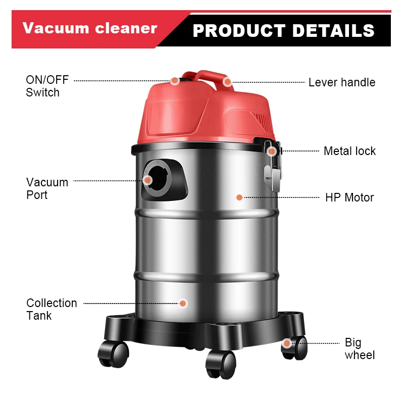 Metal Tube 15L Stainless Steel Tank 1000W 15KPa Deep Cleaning for Unexpected Messes Wet Dry Blow 3 in 1 Vacuum Cleaner