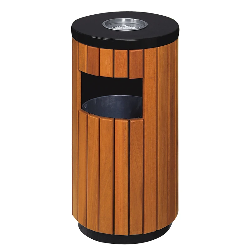 Compost Bin Round Waste Bin With Ashtray Wooden Bote De Basura