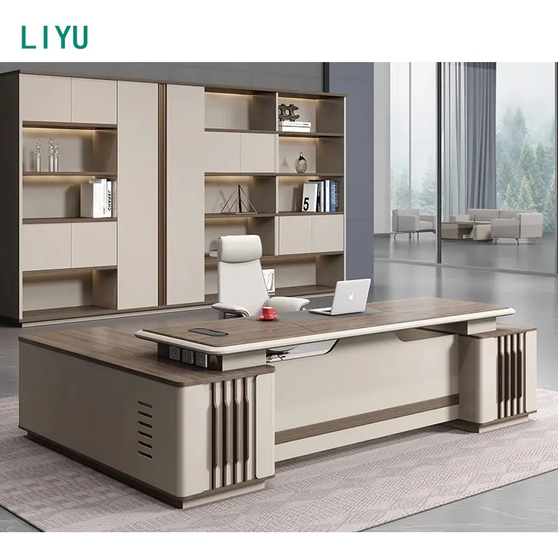 Liyu furniture Ceo Modern Wood scrivanie L Shape Luxury Executive Works Manage Table and chair set Office Desks