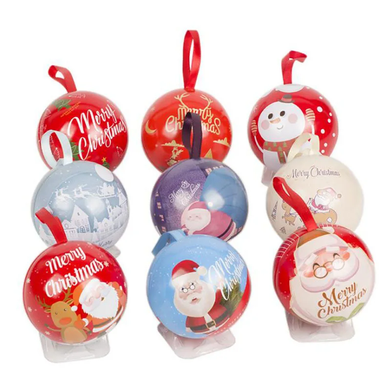 Christmas Gift Box Tin Ball Candy Can Gift Packaging Round Ball Shaped Mini Box Christmas Tree Decorations Hanging Holiday Decor