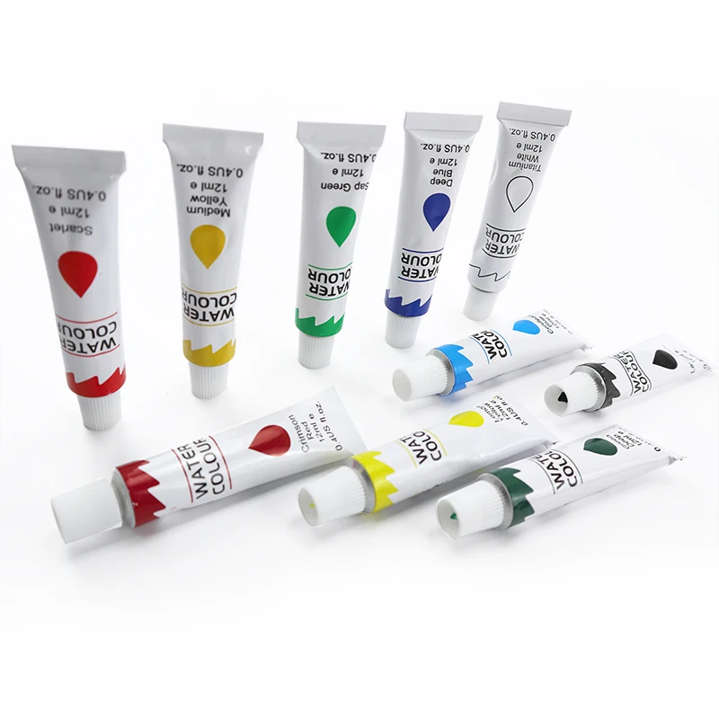 Hot Sale 12 Colors 12ml Aluminum Tube Watercolor Paint Set for Artists