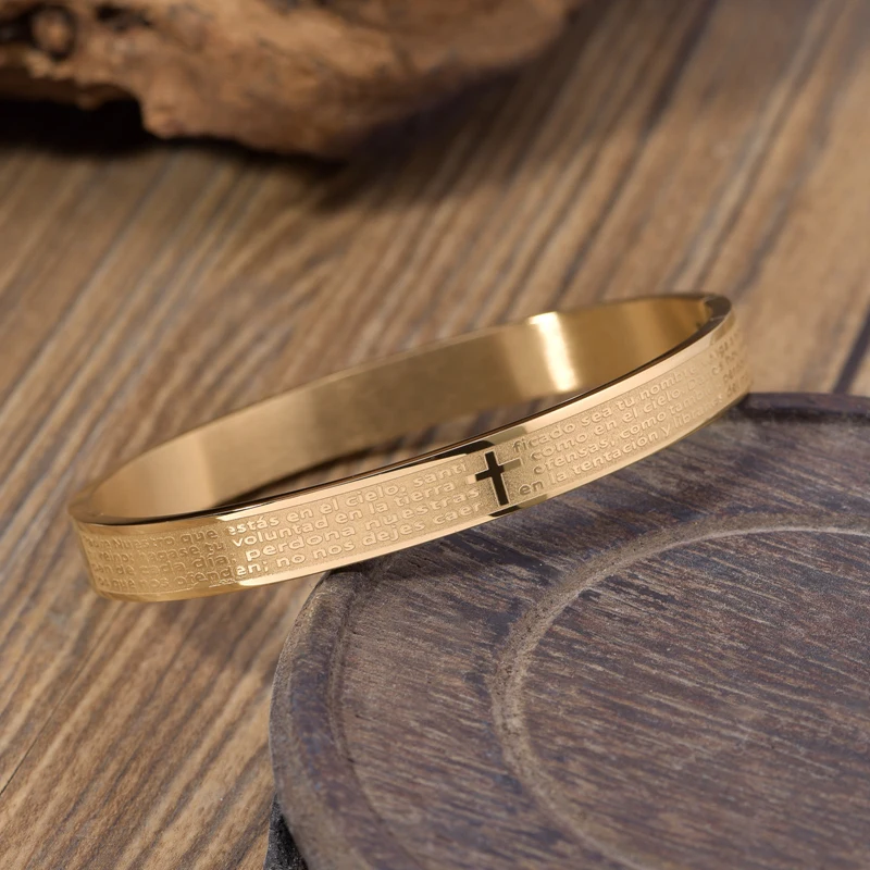 XIXI Jewelry Prayer Bible Christian Godliness Cuff Hand Chain 316L Stainless Steel Bracelet&Bangles For Man Women