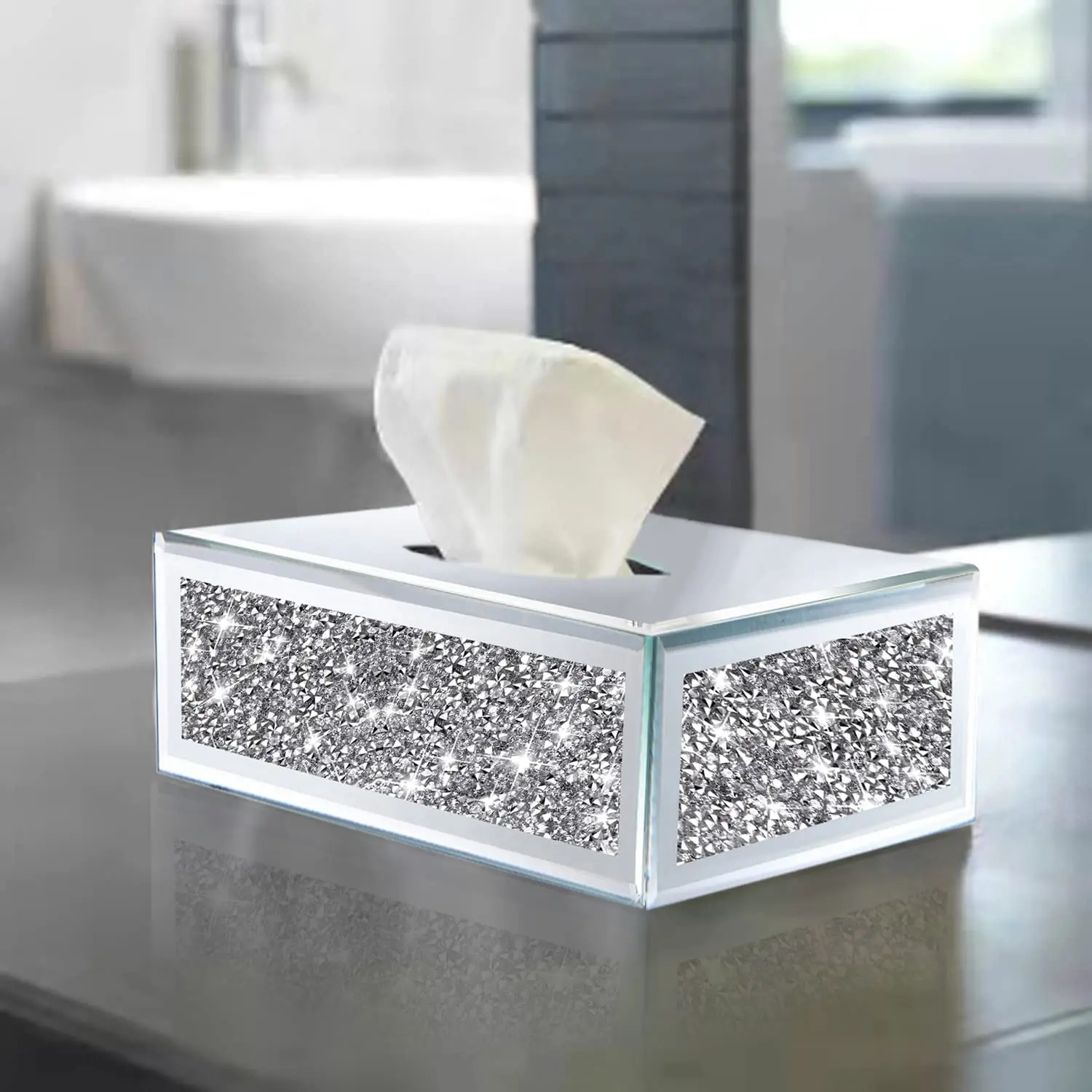 2023 Silver Tissue Box Cover Luxury diamond Tissue Holders for Bathrooms Dresser Vanity Box Gold for Home Living Room Bathroom