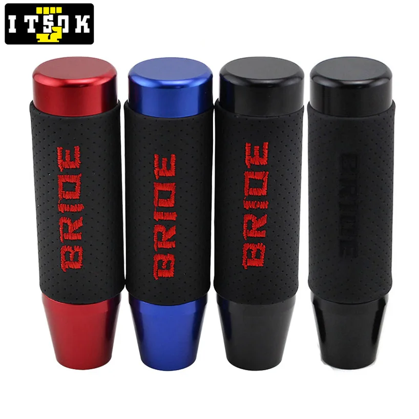 JDM Racing Sports Titanium Burnt Blue Gold Shifter Lever Stick Leather Aluminum Universal Car Shift Gear Knobs For BRIDE MUGEN