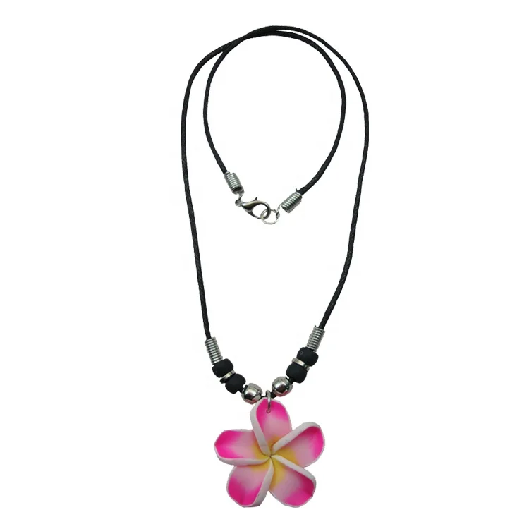 Hot selling colorful polymer clay flower necklace hawaii plumeria chocker pendant necklace
