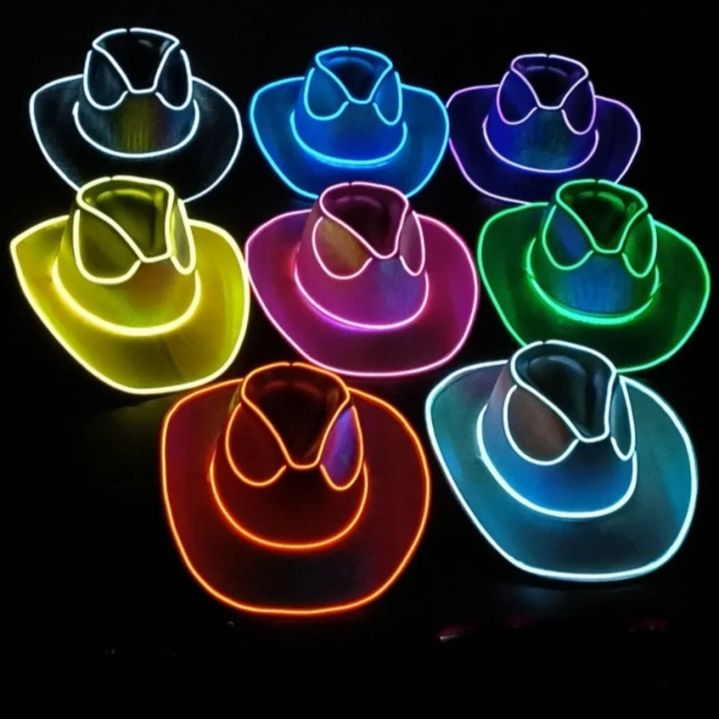 Wholesale Disco Luminous Led Bride Cowgirl Hat Glowing Light Bar Caps Bachelorette Party Supplies Flashing Neon Cowboy Hat