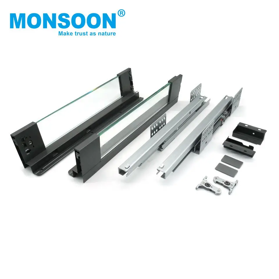 Кухонного шкафа для хранения мягкое закрытие тонкая коробка мебель ультрабоковый стеклянный ящик система выдвижных ящиков с высоким проникновением