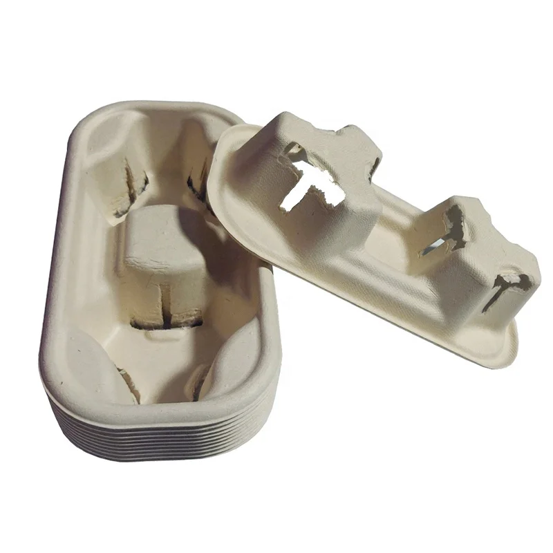 2-Cup Pulp Fiber Drink Carrier, to Go Coffee Cup Holder, Disposable Drink Carrier Tray for Hot or Cold Drinks