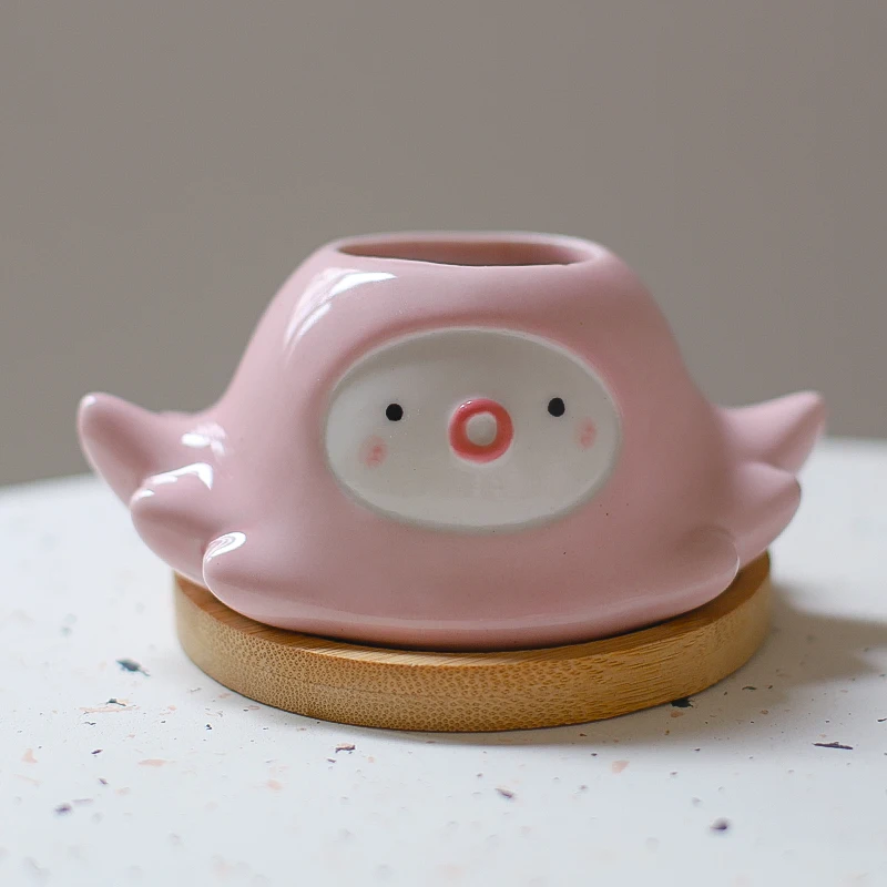 Cute Mini Home Garden Octopus Animal Shape Flower Pot Ceramic Succulent Planter Pink Plant Pots with Drain Hole