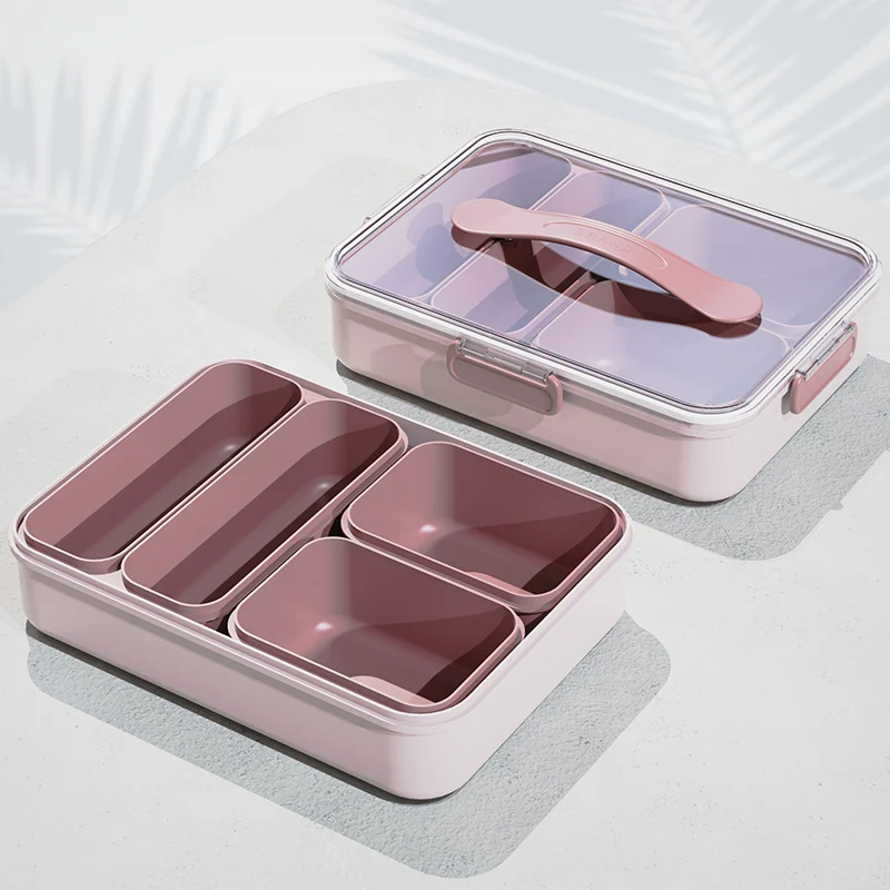 Portable Food Storage Box Snack Box Organizer Divided Serving Tray With Lid And Handle Kitchen Snackle Box Fruits Food Container