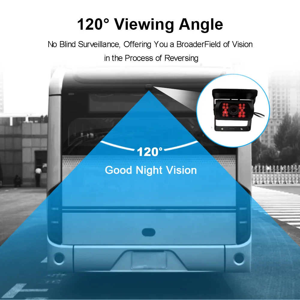 170 Degree Car Reversing Aid IP68 Waterproof Super Night Vision Bus Truck Rear View Camera for Car Parking