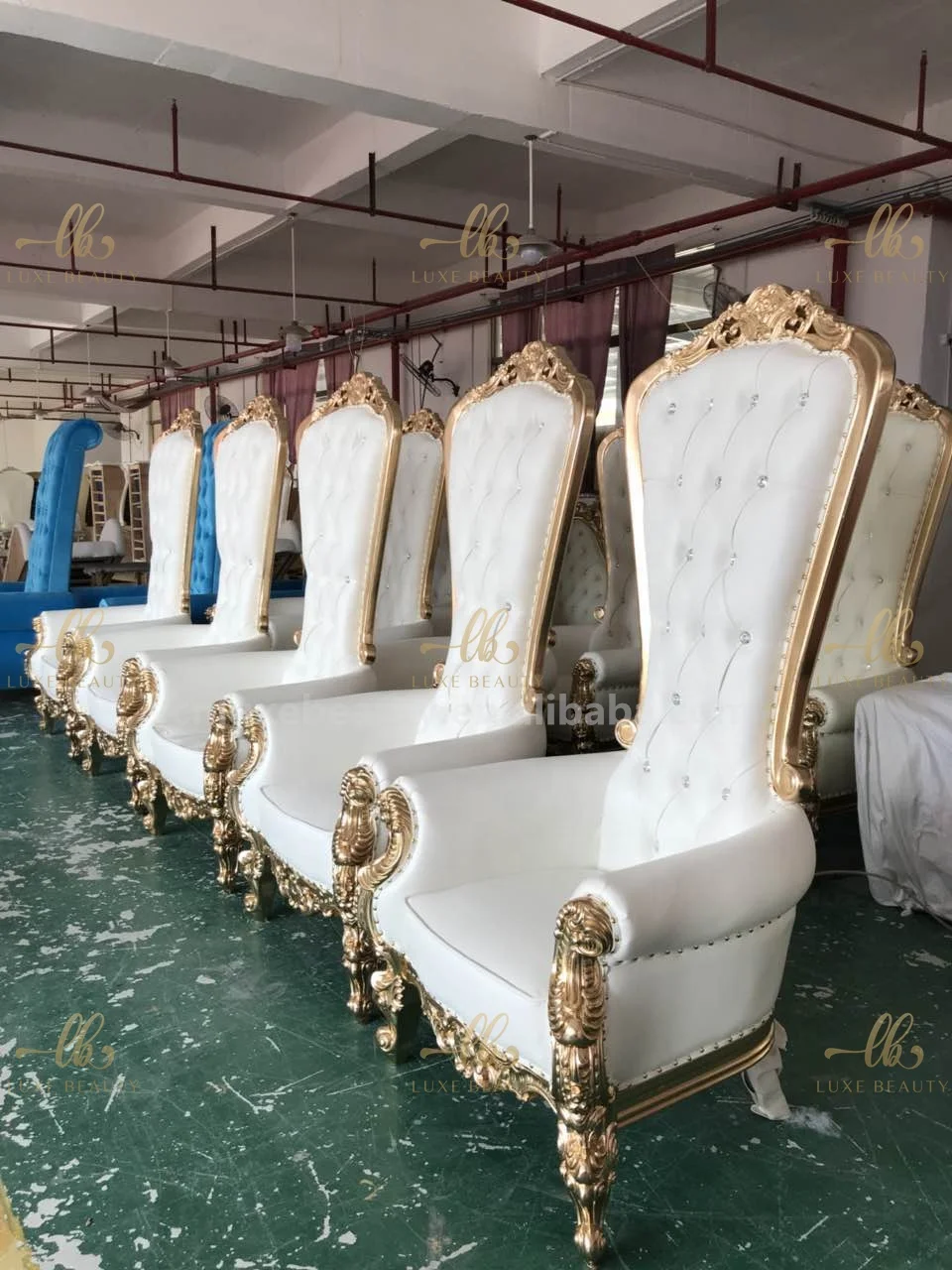 high quality nail salon manicure chair white gold king throne spa pedicure chair China Luxury Foot Spa Pedicure chair with bowl