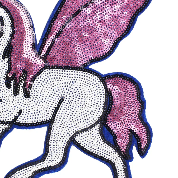 GUGUTREE embroidery Sequined big horse patch animal cartoon unicorn patches badges appliques for clothing ZK-121