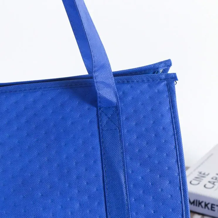 Reusable custom hot pressed non woven insulated tote cooler grocery shopping carry bag with zipper