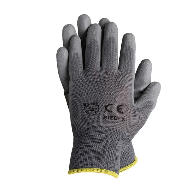 13G Nylon Liner Grey Pu Coated Palm Gloves with En388