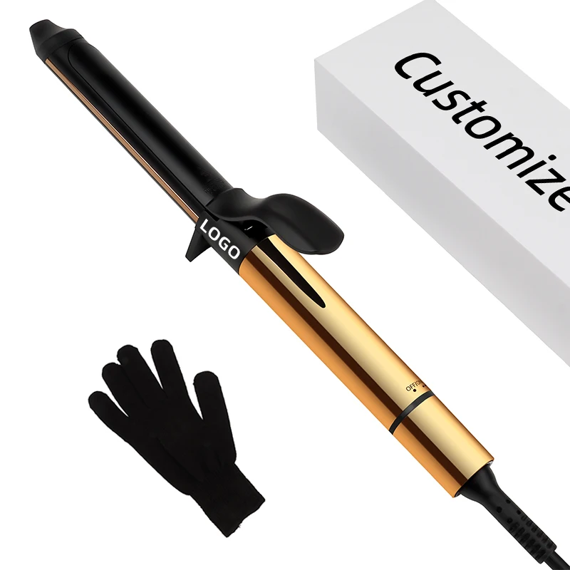 Custom Private Label Professional Salon Rose Gold Titanium Rotating Temperature Control Curling Iron Wand