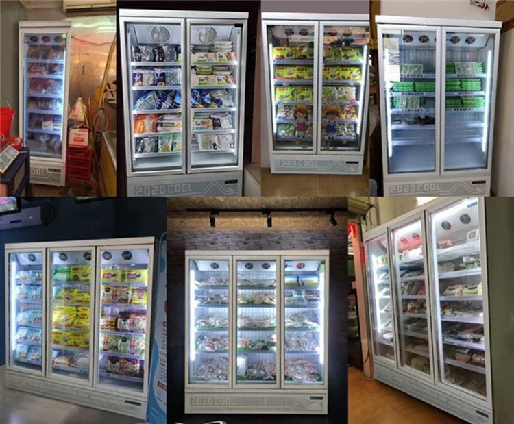 Used commercial customize style air cooled 2 glass door upright display freezer