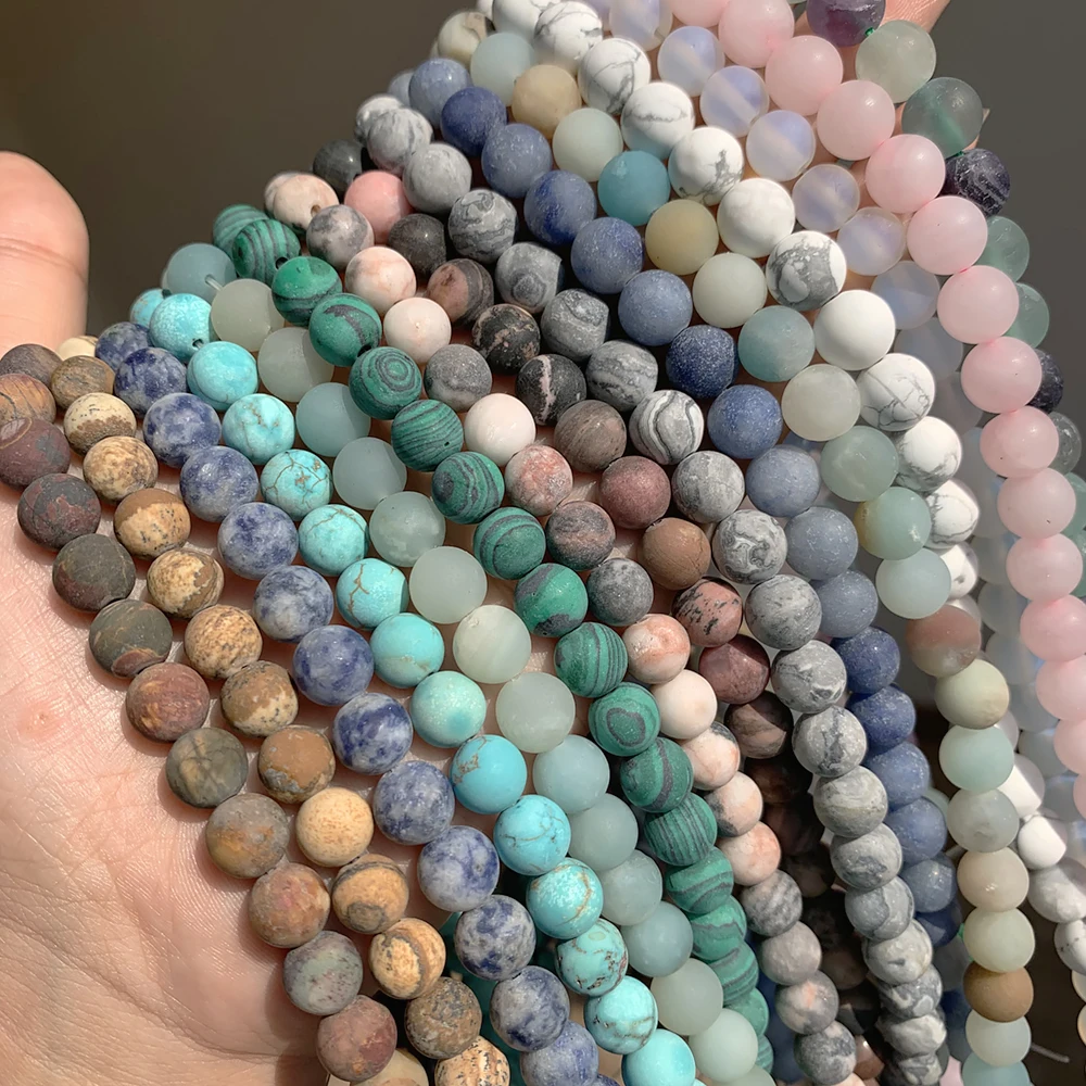 
Wholesale Matte Frosted Morganite/Agates/Tiger Eye/Turquoise Howlite Stone Round Beads for Jewelry Making Diy Bracelet 