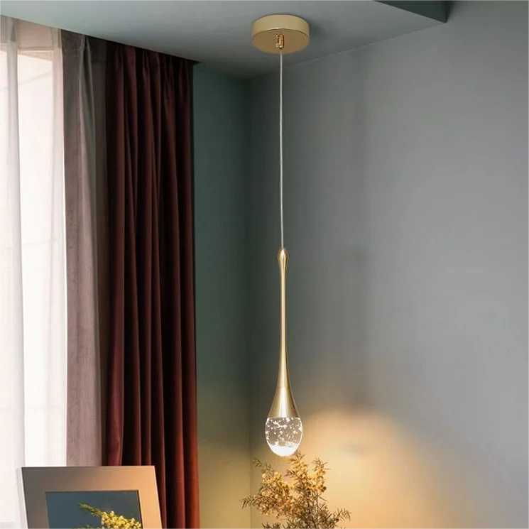 Elegant personality bedroom bedside crystal pendant lamp creative water drop living room background wall pendant light