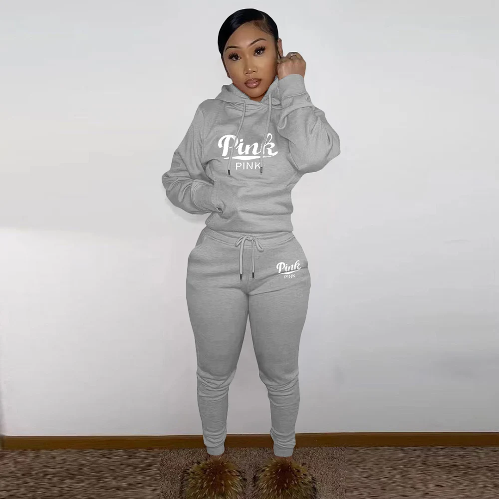 2022 hot new pink set make designer brand  autumn women clothes set casual clothes 2 piece plus size women clothing set pullover