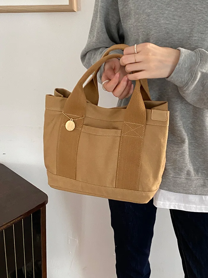 Mini Tote Bags Reusable Customized Cartoon Logo Printed Shopping White Cotton Canvas Women Tote Bag For Girl Kids Purse