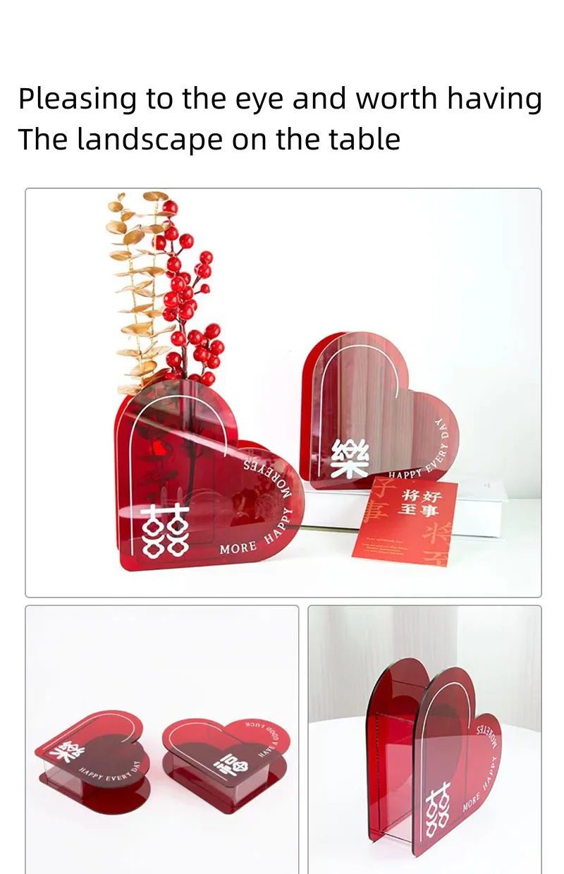 Customized Any Shape Home Acrylic Heart-Shaped Vase Simple Chinese-Style Countertop Coffee Table Ornaments
