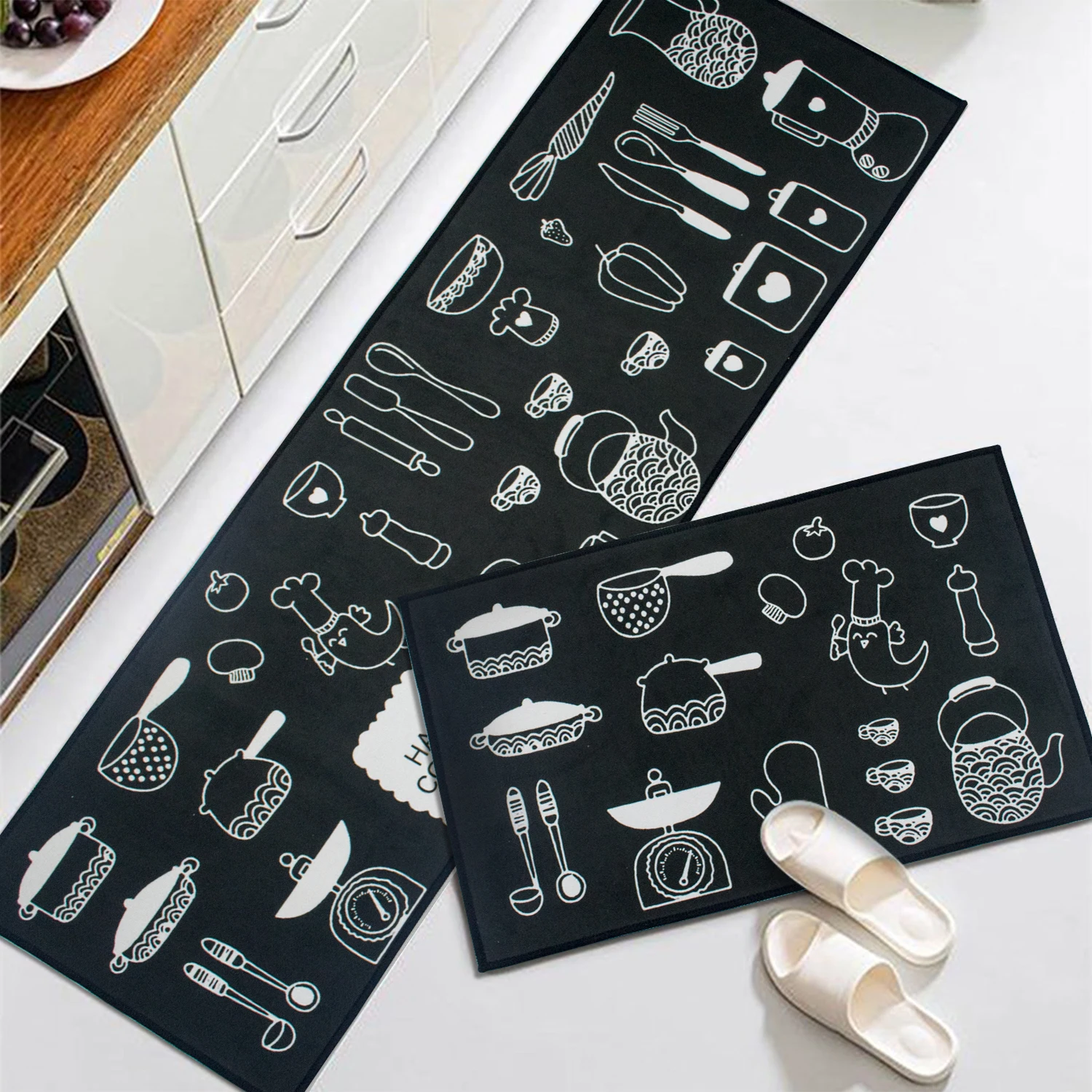 Non Slip Heat Resistant Anti Fatigue Custom Printed Oil Proof PVC Printing Plastic Floor Area Rugs Set Washable Kitchen Mat